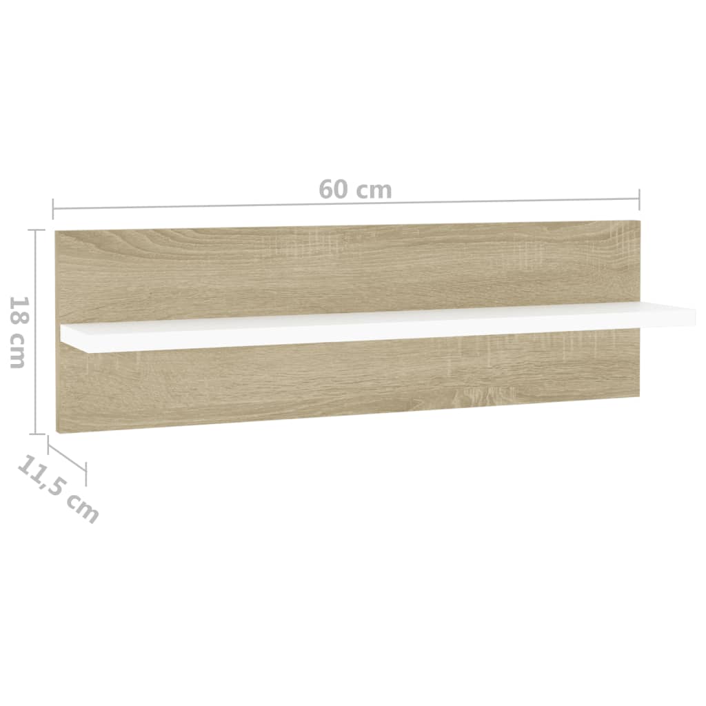 Wandregale 2 Stk. Weiß Sonoma-Eiche 60x11,5x18cm Holzwerkstoff