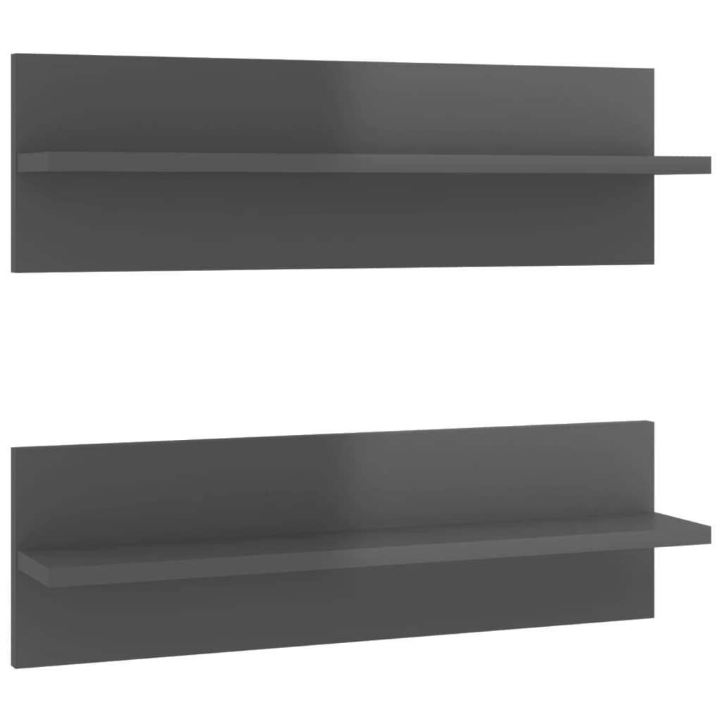 Wandregale 2 Stk. Hochglanz-Grau 60x11,5x18 cm Holzwerkstoff