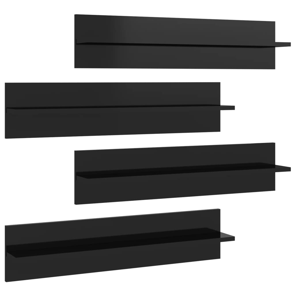 Wandregale 4 Stk. Hochglanz-Schwarz 80x11,5x18 cm Holzwerkstoff