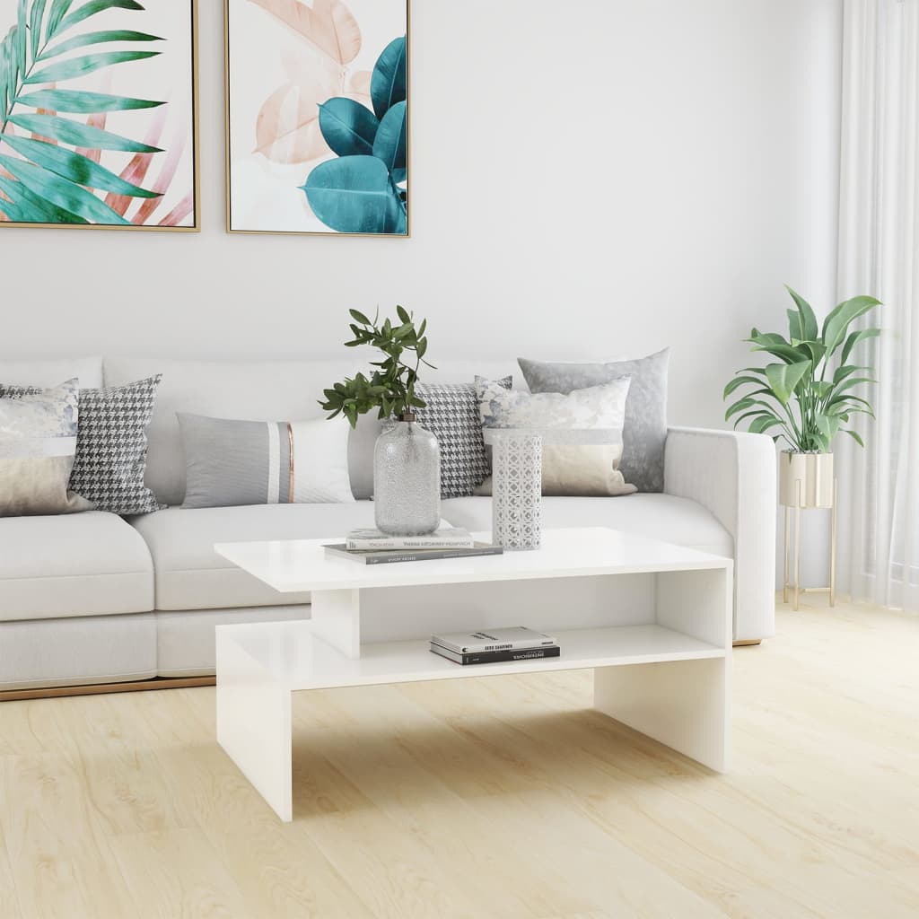 Table basse blanche 90x60x42,5 cm en bois