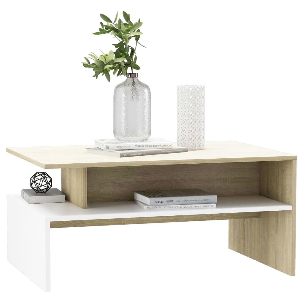 Couchtisch Weiß und Sonoma-Eiche 90x60x42,5 cm Holzwerkstoff