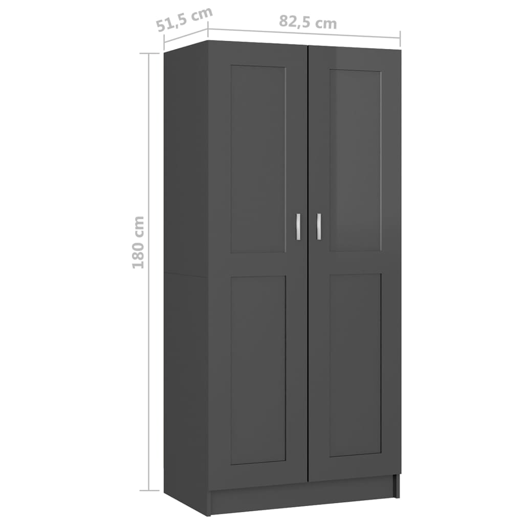 Kleiderschrank Hochglanz-Grau 82,5x51,5x180 cm Holzwerkstoff