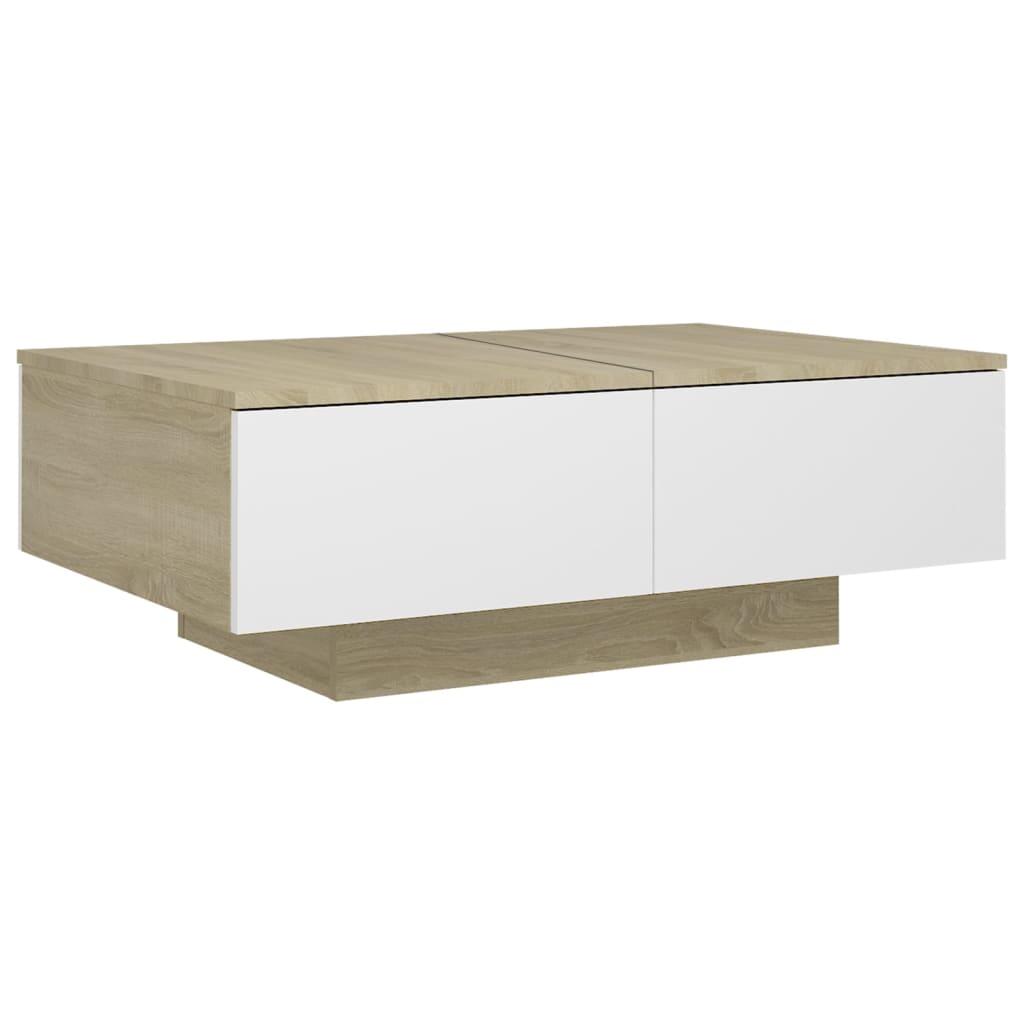 Couchtisch Weiß und Sonoma-Eiche 90x60x31 cm Holzwerkstoff