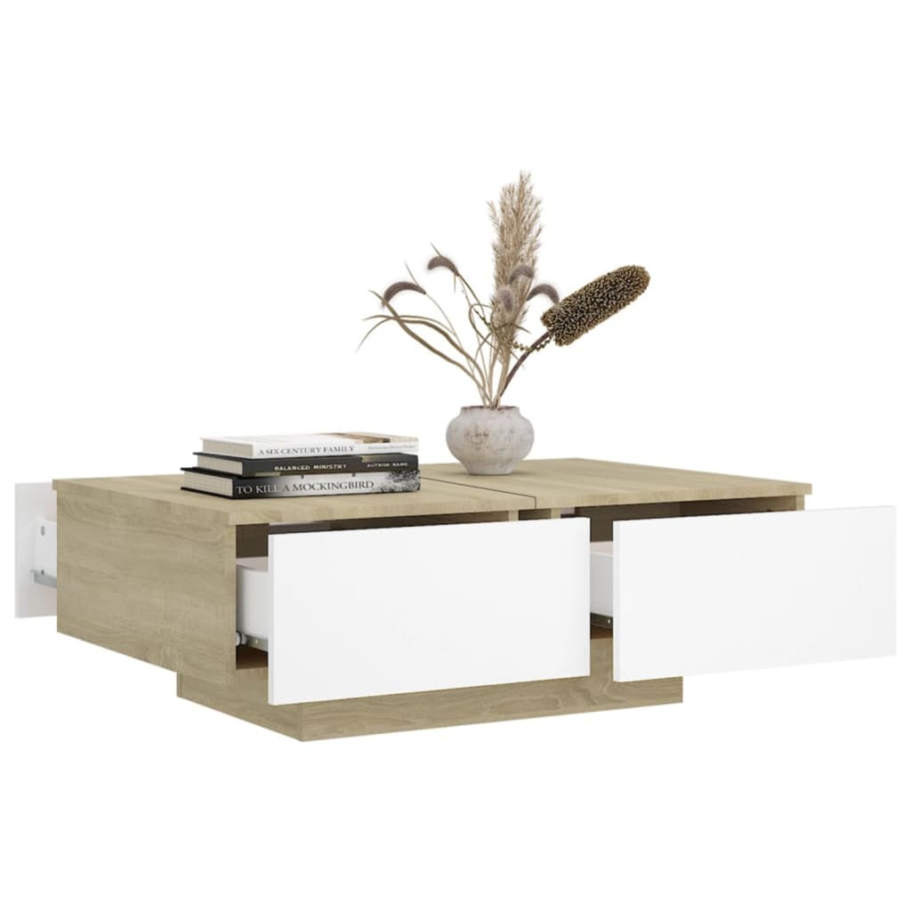 Couchtisch Weiß und Sonoma-Eiche 90x60x31 cm Holzwerkstoff