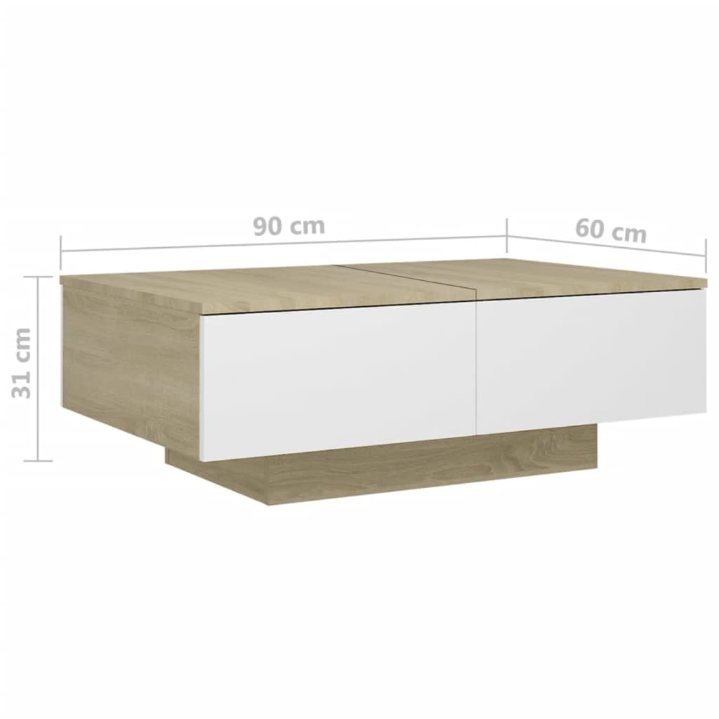 Couchtisch Weiß und Sonoma-Eiche 90x60x31 cm Holzwerkstoff