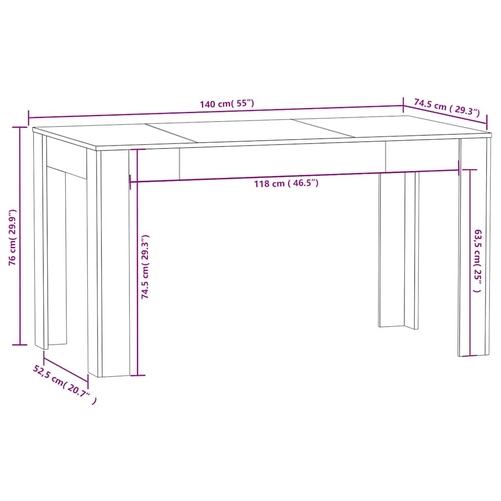 Table à manger noire 140x74,5x76 cm en bois