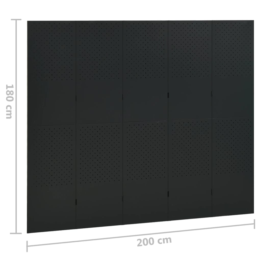 5-tlg. Raumteiler Schwarz 200x180 cm Stahl