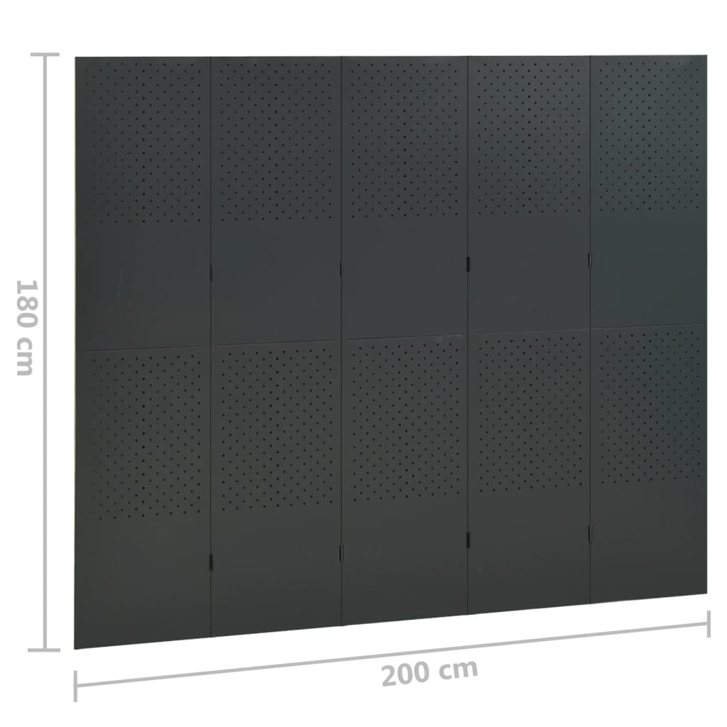 5-tlg. Raumteiler Anthrazit 200x180 cm Stahl