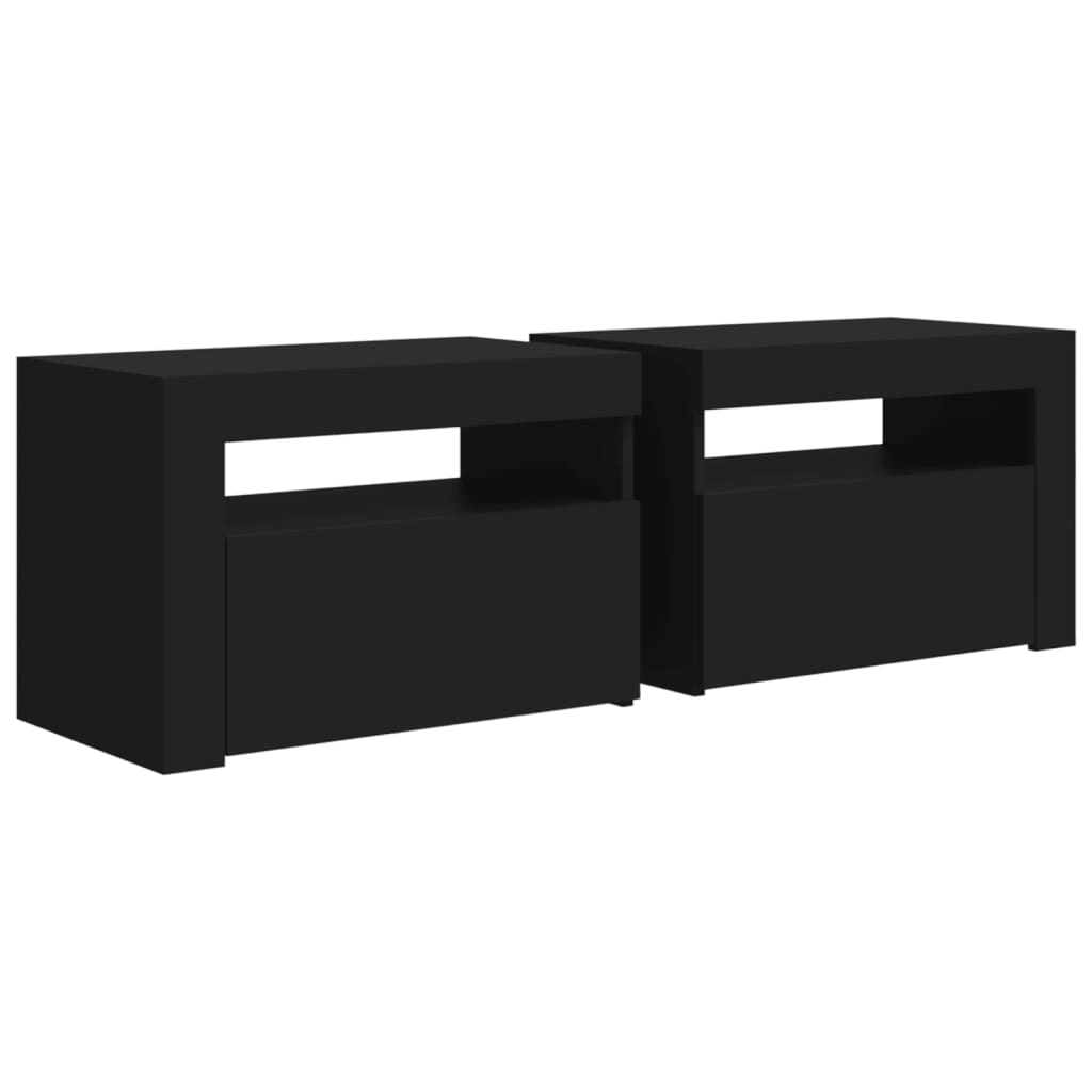 Tables de chevet 2 pièces avec LED Noir 60x35x40 cm