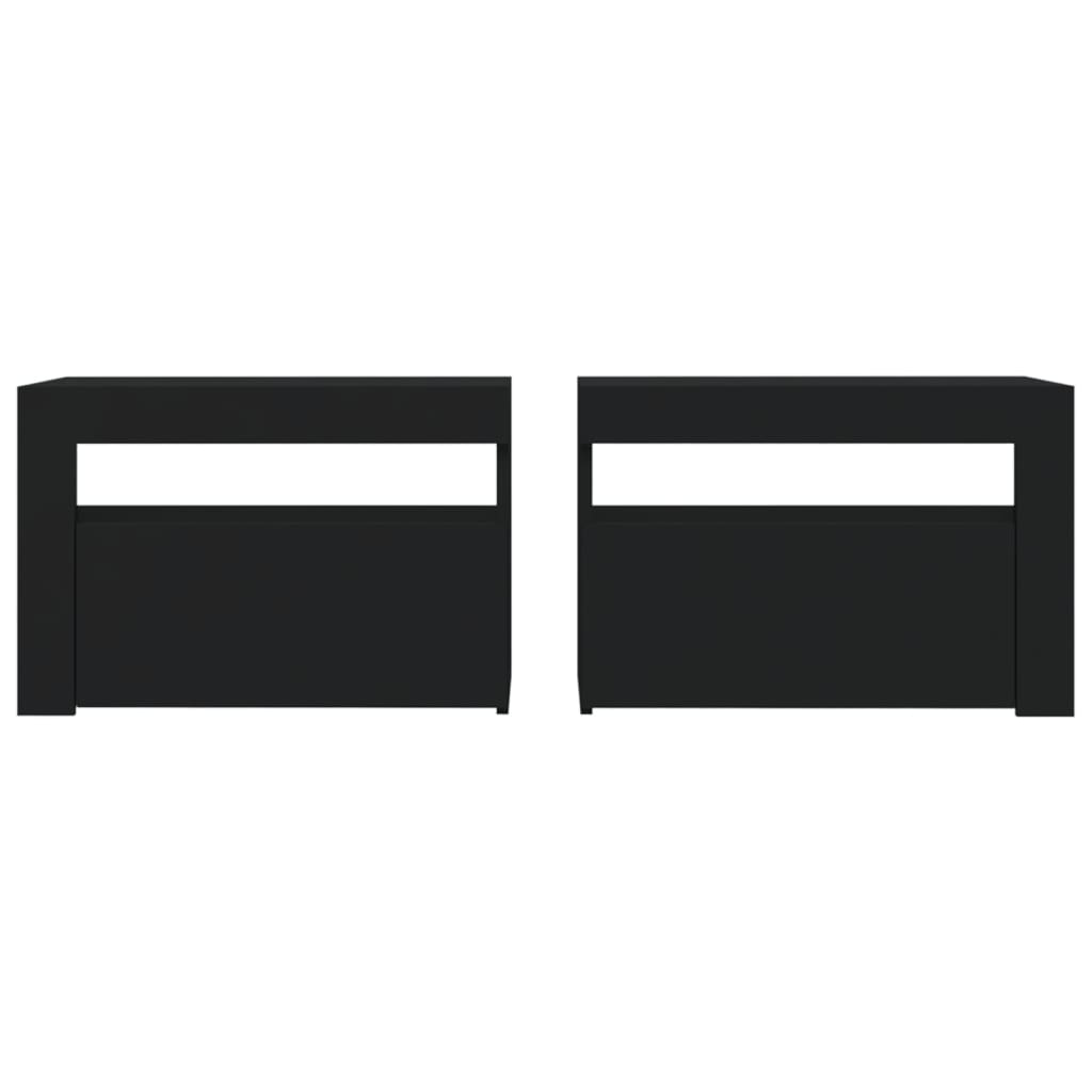 Tables de chevet 2 pièces avec LED Noir 60x35x40 cm