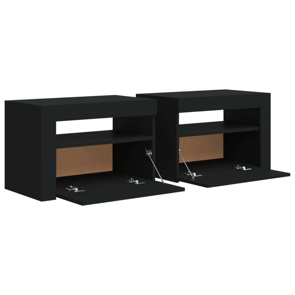 Tables de chevet 2 pièces avec LED Noir 60x35x40 cm