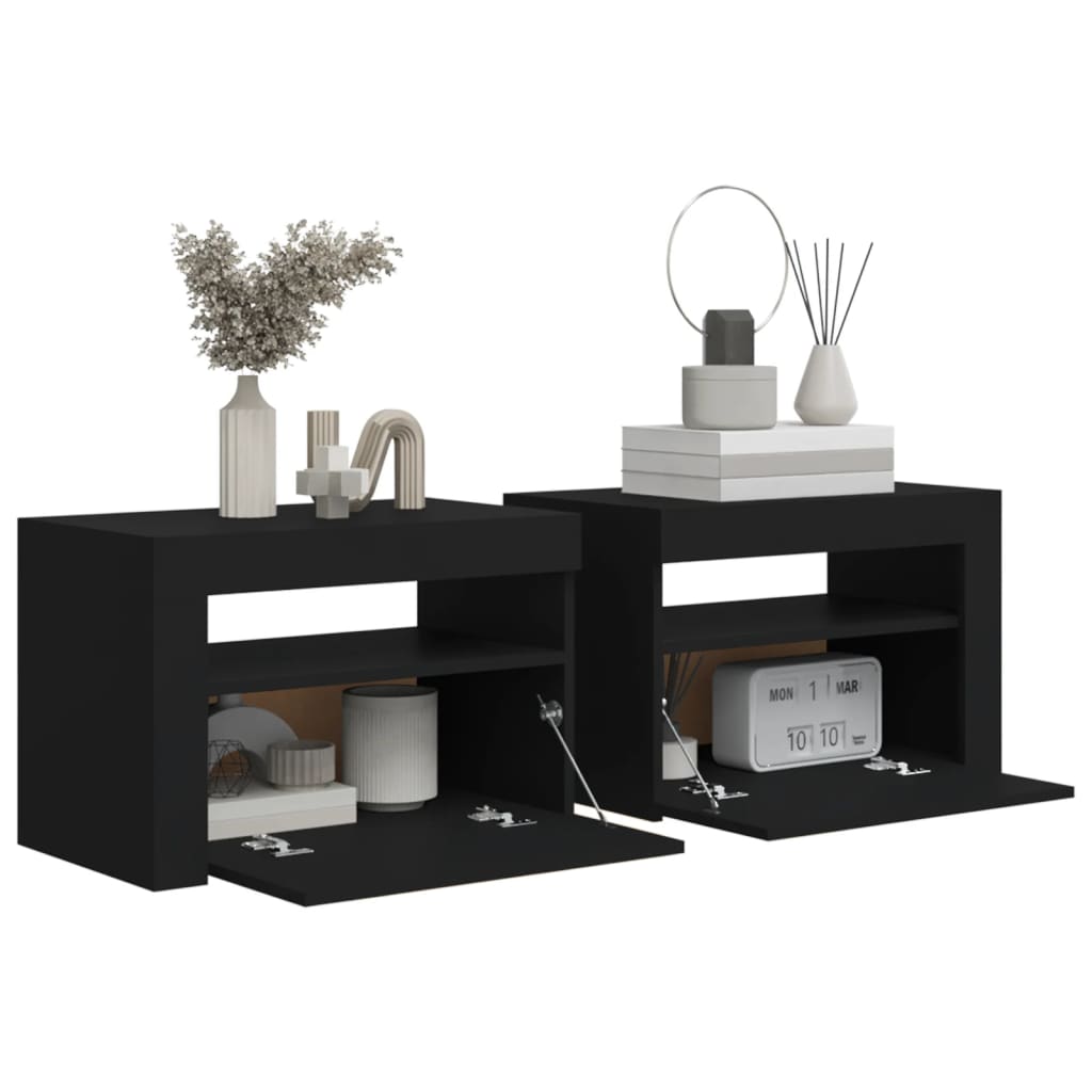 Tables de chevet 2 pièces avec LED Noir 60x35x40 cm