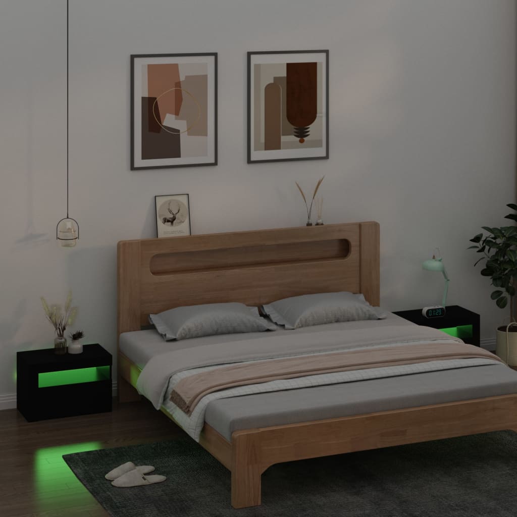 Tables de chevet 2 pièces avec LED Noir 60x35x40 cm