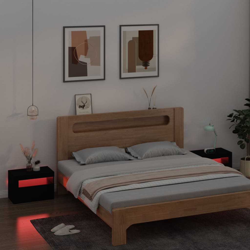 Tables de chevet 2 pièces avec LED Noir 60x35x40 cm