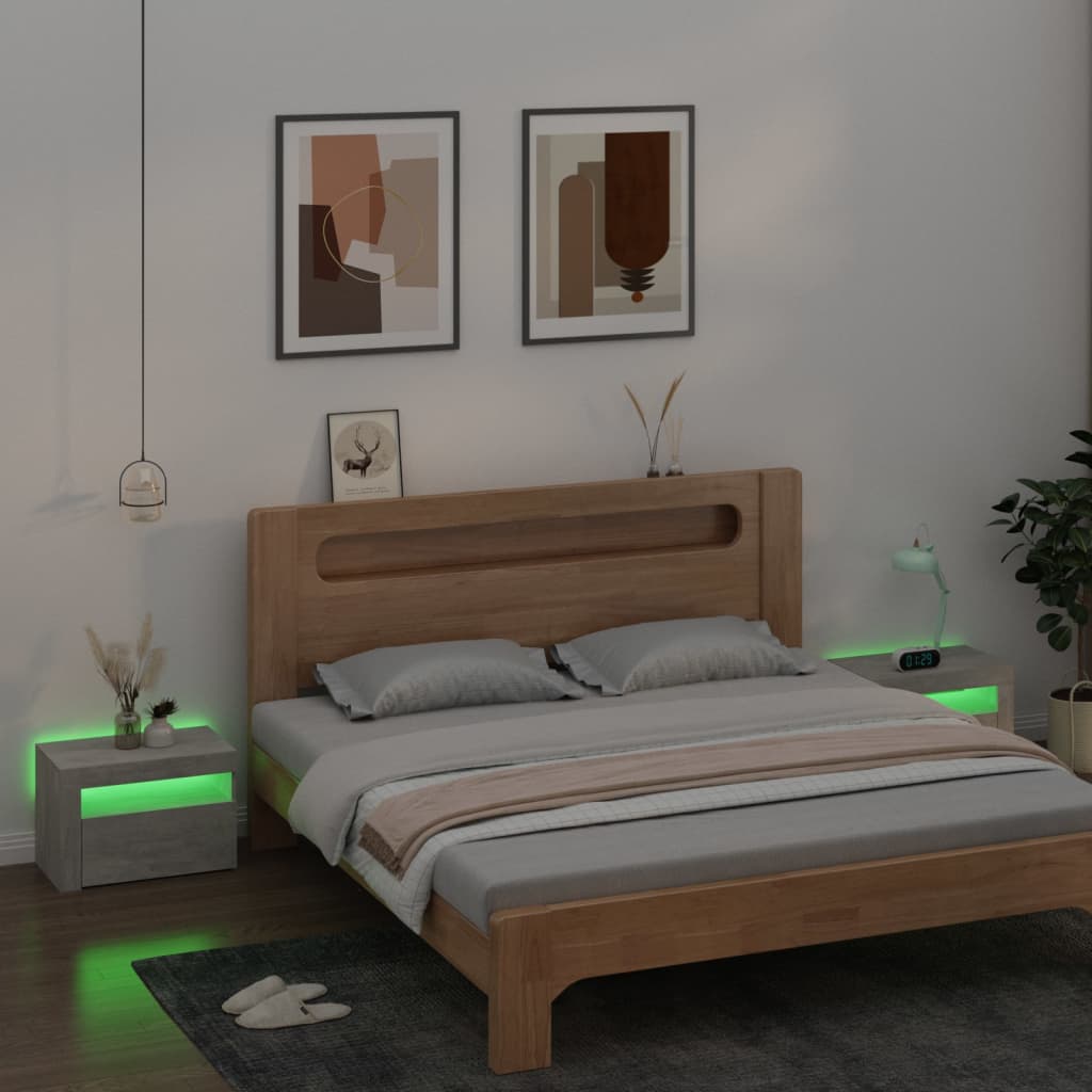 Tables de chevet 2 pièces avec LED gris béton 60x35x40 cm