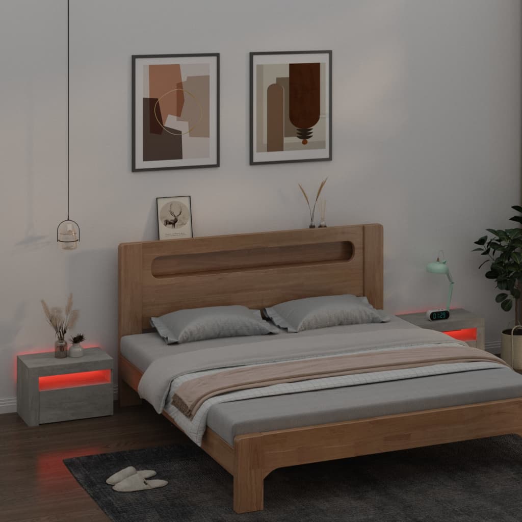 Tables de chevet 2 pièces avec LED gris béton 60x35x40 cm