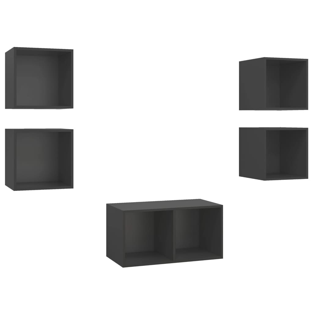 Ensemble de meubles TV 5 pièces, matériau à base de bois gris