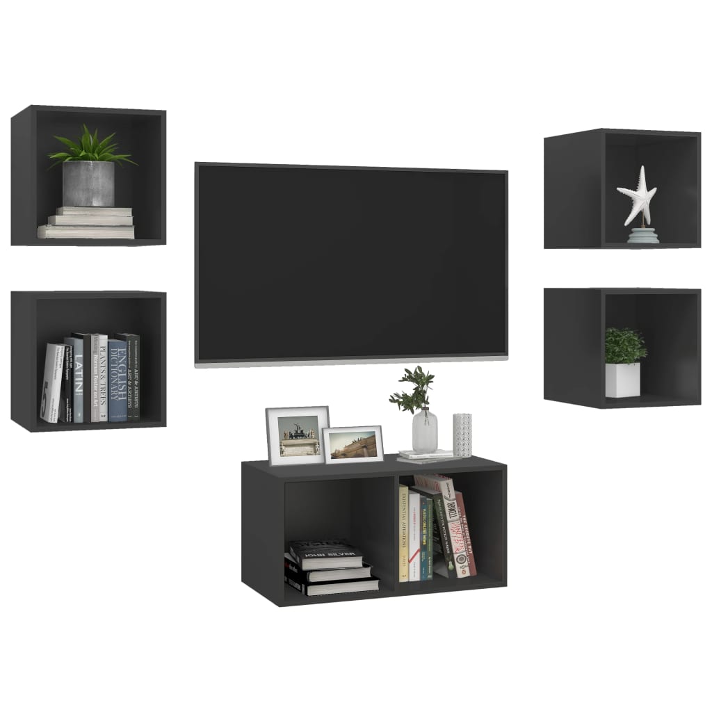 Ensemble de meubles TV 5 pièces, matériau à base de bois gris