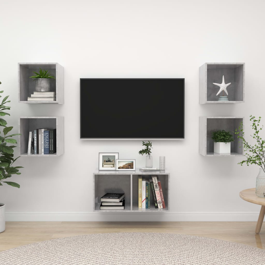 Ensemble de meubles TV 5 pièces en béton gris à base de bois