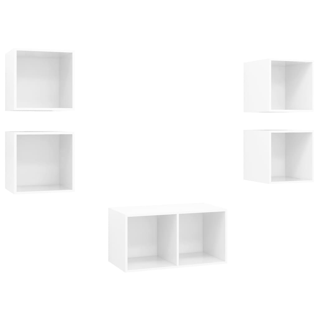 Ensemble de meubles TV 5 pièces, blanc brillant, matériau à base de bois
