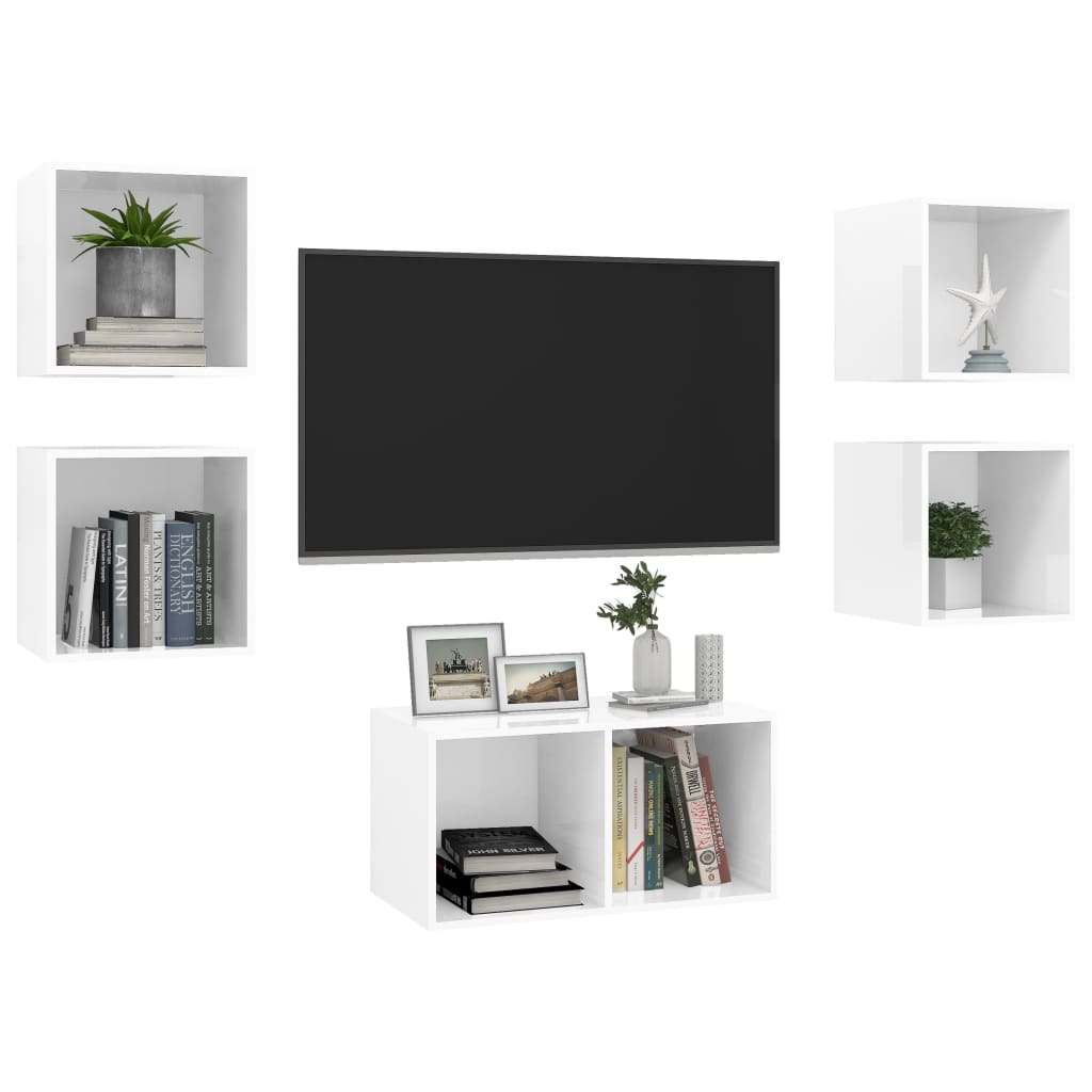 Ensemble de meubles TV 5 pièces, blanc brillant, matériau à base de bois