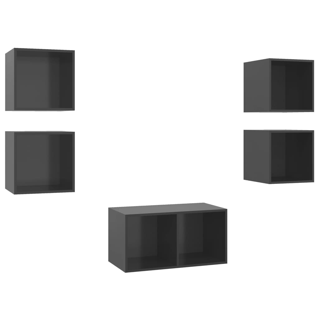 Ensemble de meubles TV 5 pièces, gris brillant, matériau à base de bois