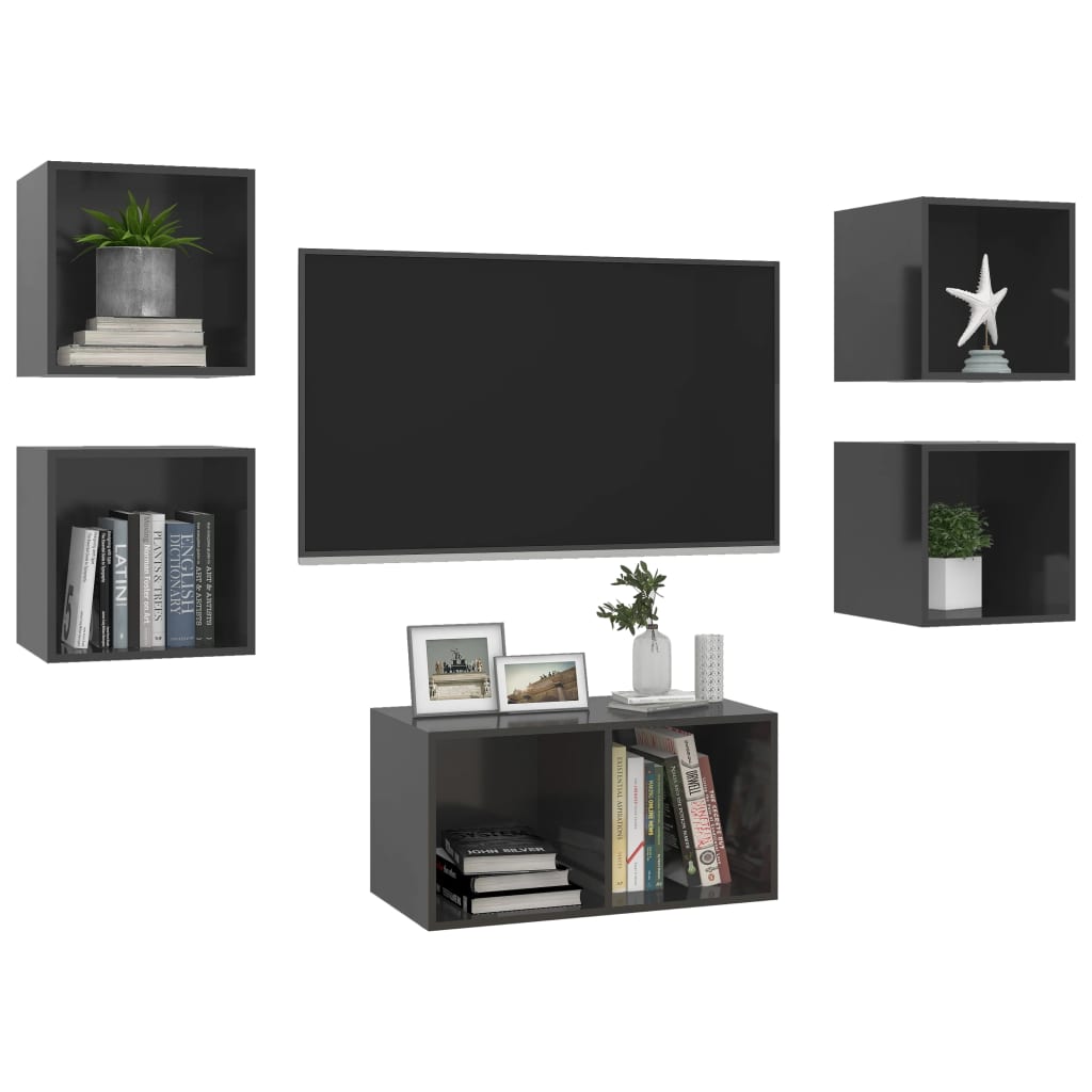 Ensemble de meubles TV 5 pièces, gris brillant, matériau à base de bois