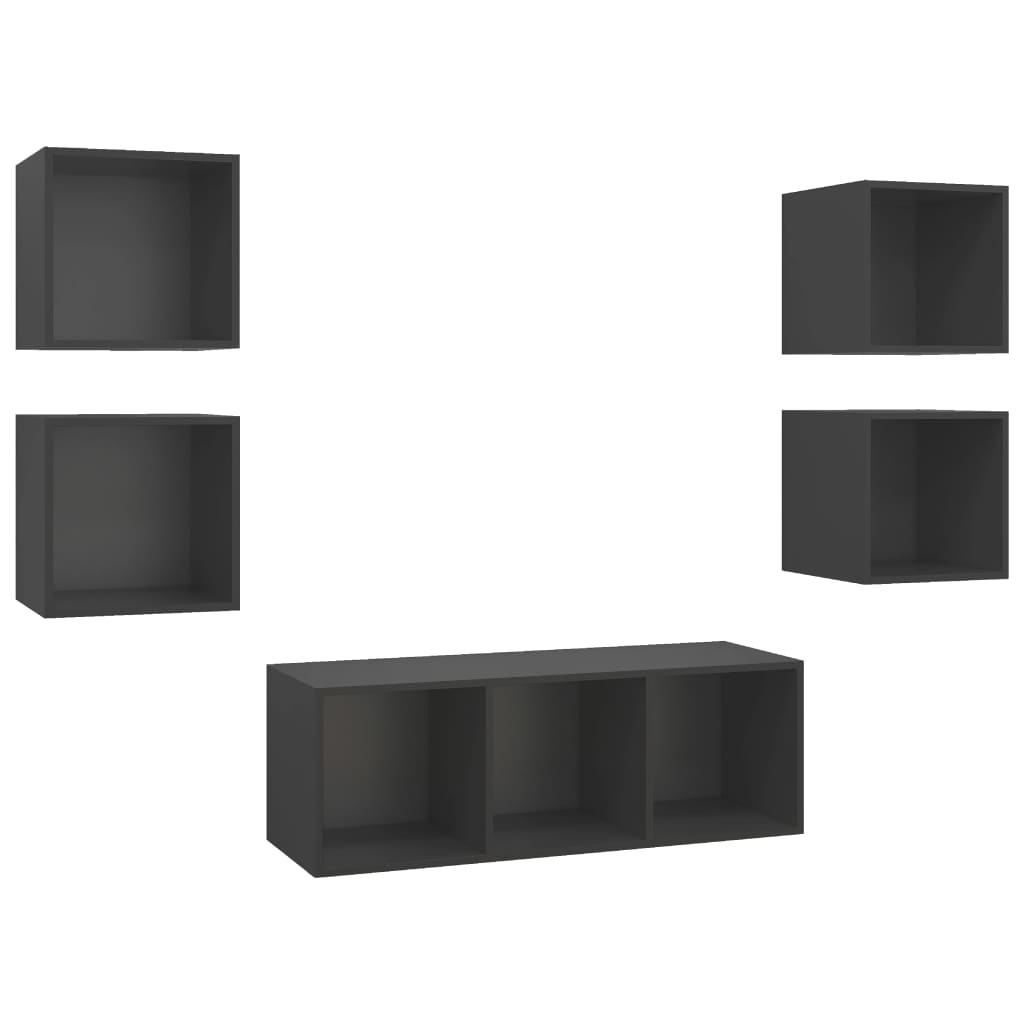 Ensemble de meubles TV 5 pièces, matériau à base de bois gris