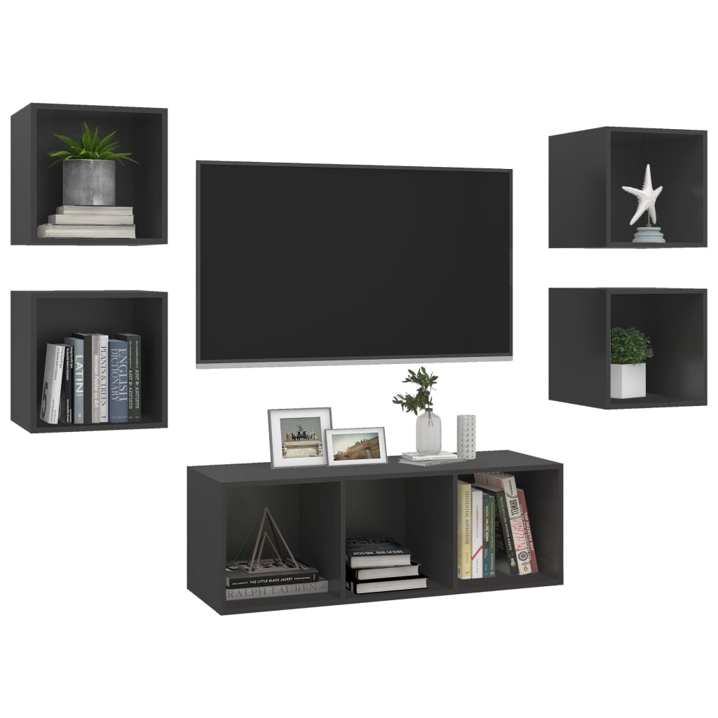 Ensemble de meubles TV 5 pièces, matériau à base de bois gris