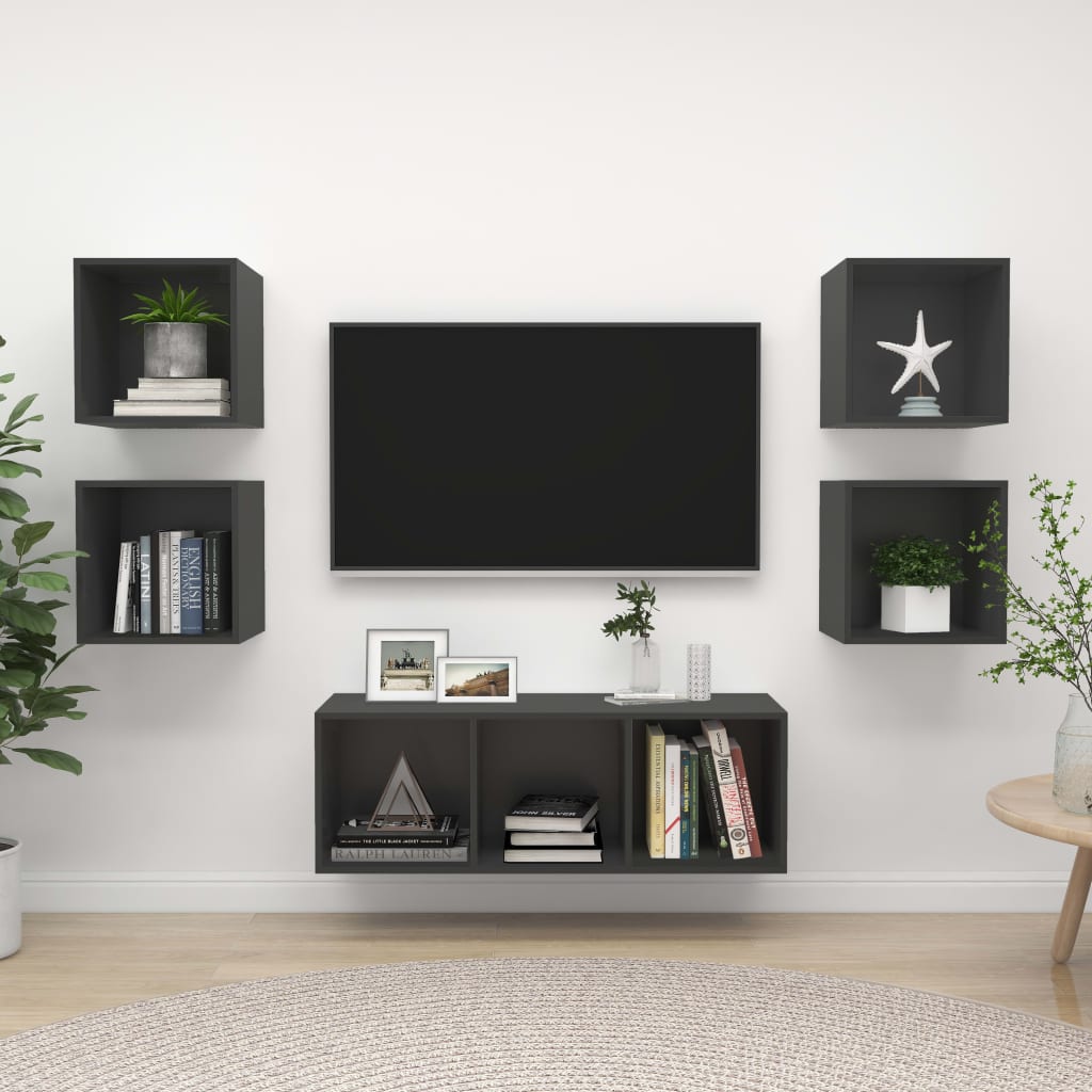Ensemble de meubles TV 5 pièces, matériau à base de bois gris