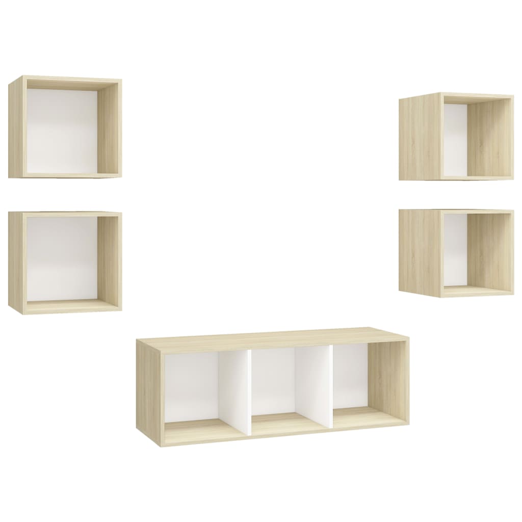 5-tlg. TV-Schrank-Set Weiß Sonoma-Eiche Holzwerkstoff