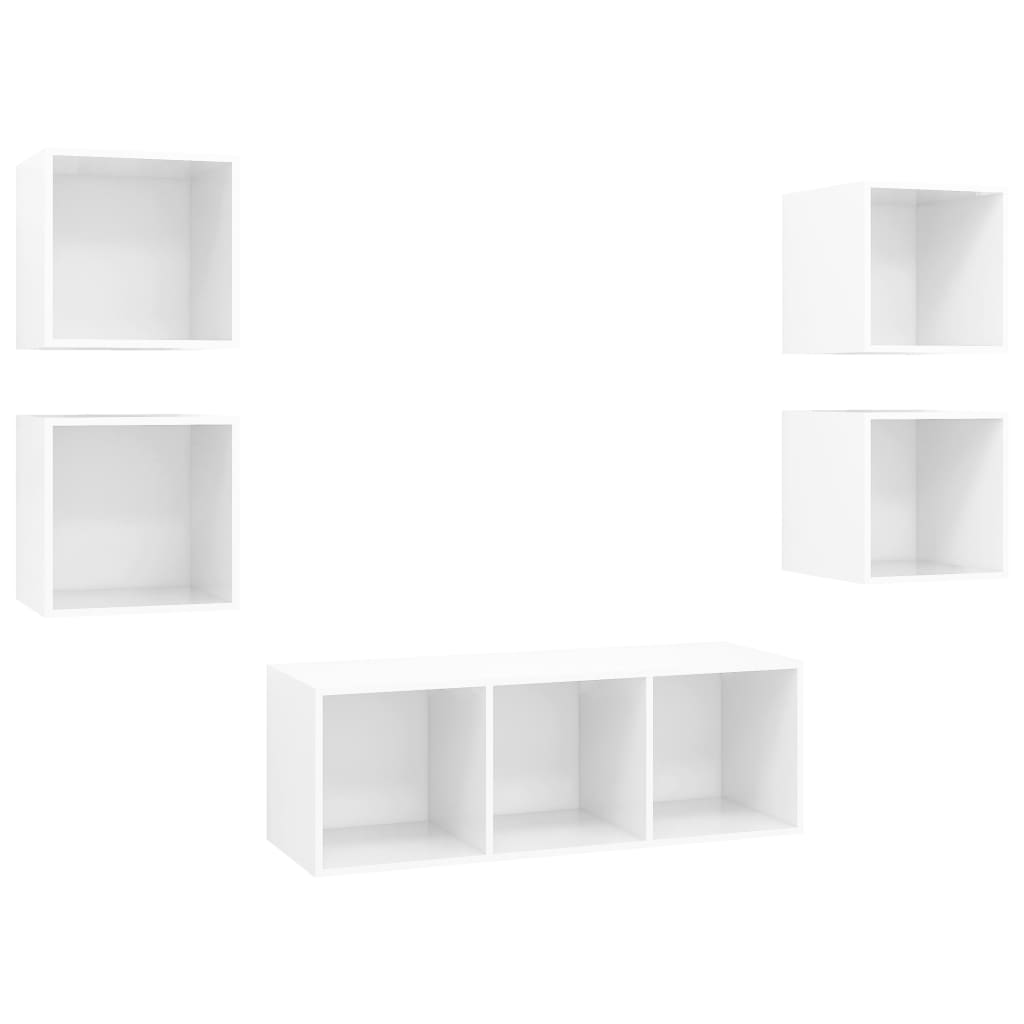 Ensemble de meubles TV 5 pièces, blanc brillant, matériau à base de bois