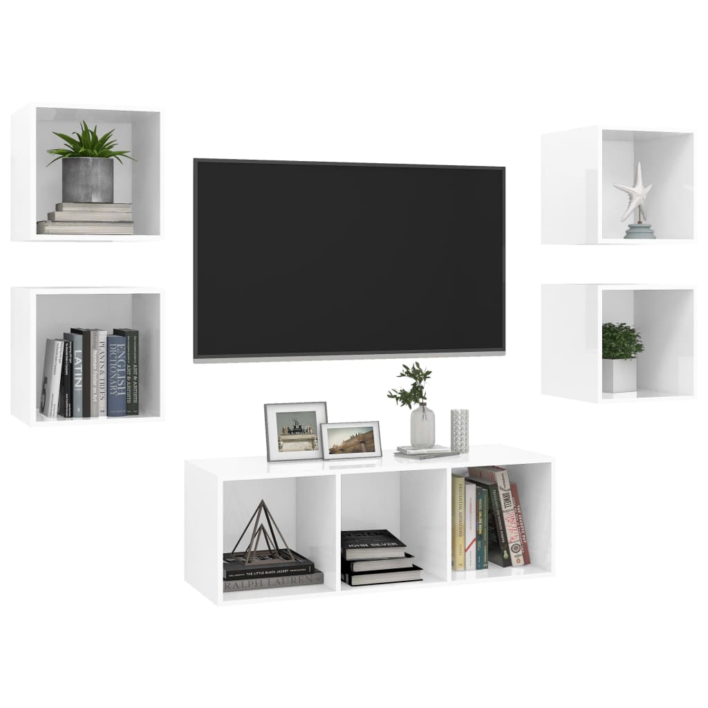 Ensemble de meubles TV 5 pièces, blanc brillant, matériau à base de bois