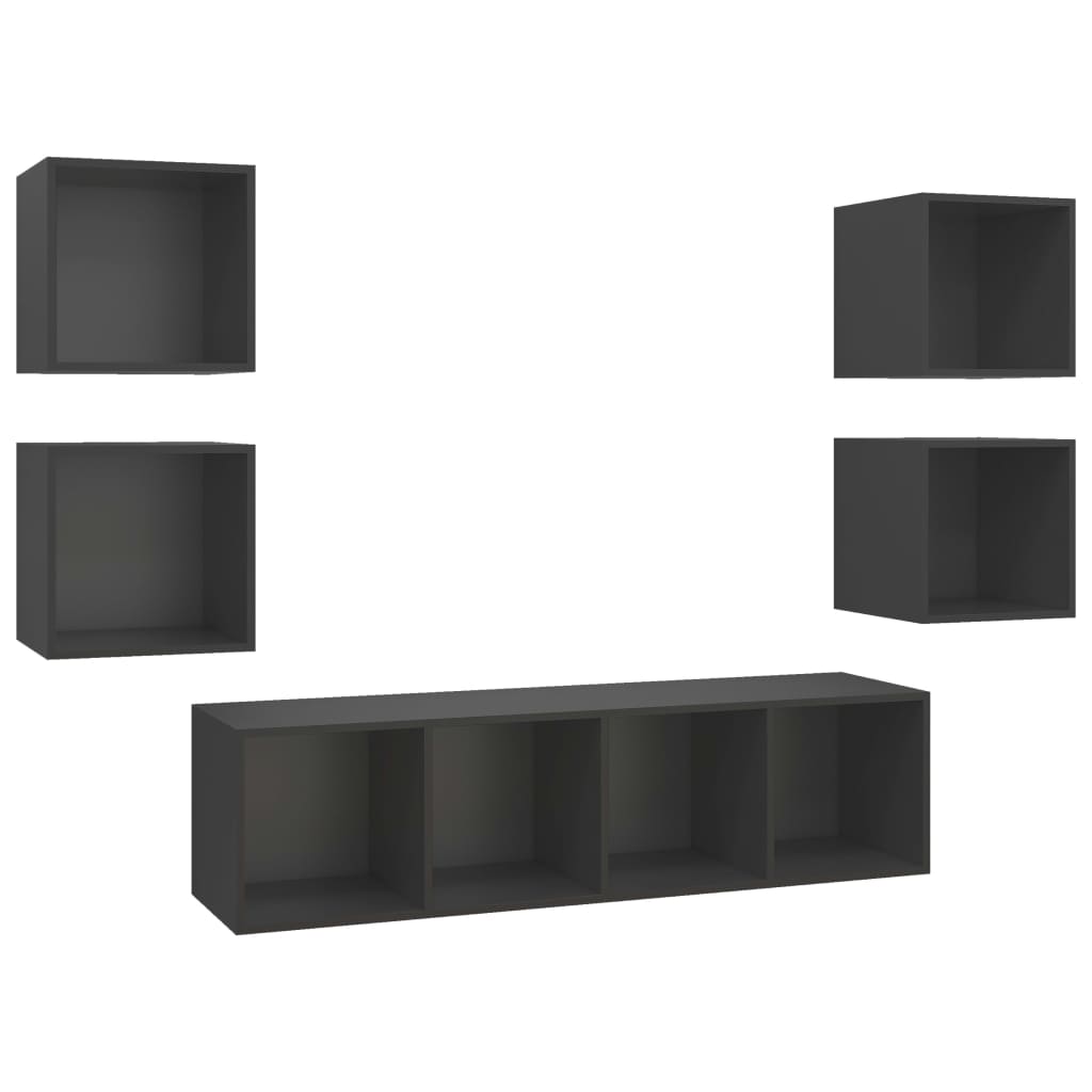 Ensemble de meubles TV 5 pièces, matériau à base de bois gris