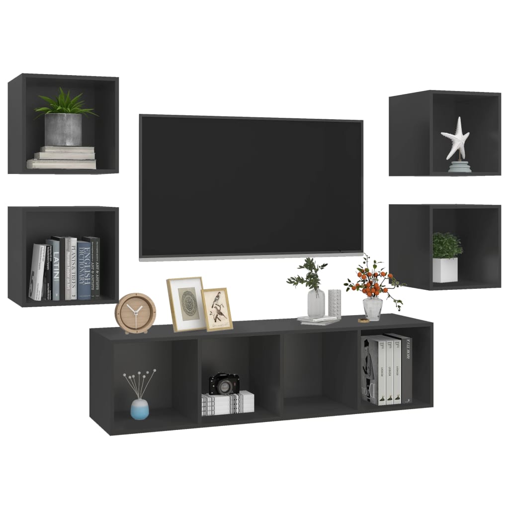 Ensemble de meubles TV 5 pièces, matériau à base de bois gris