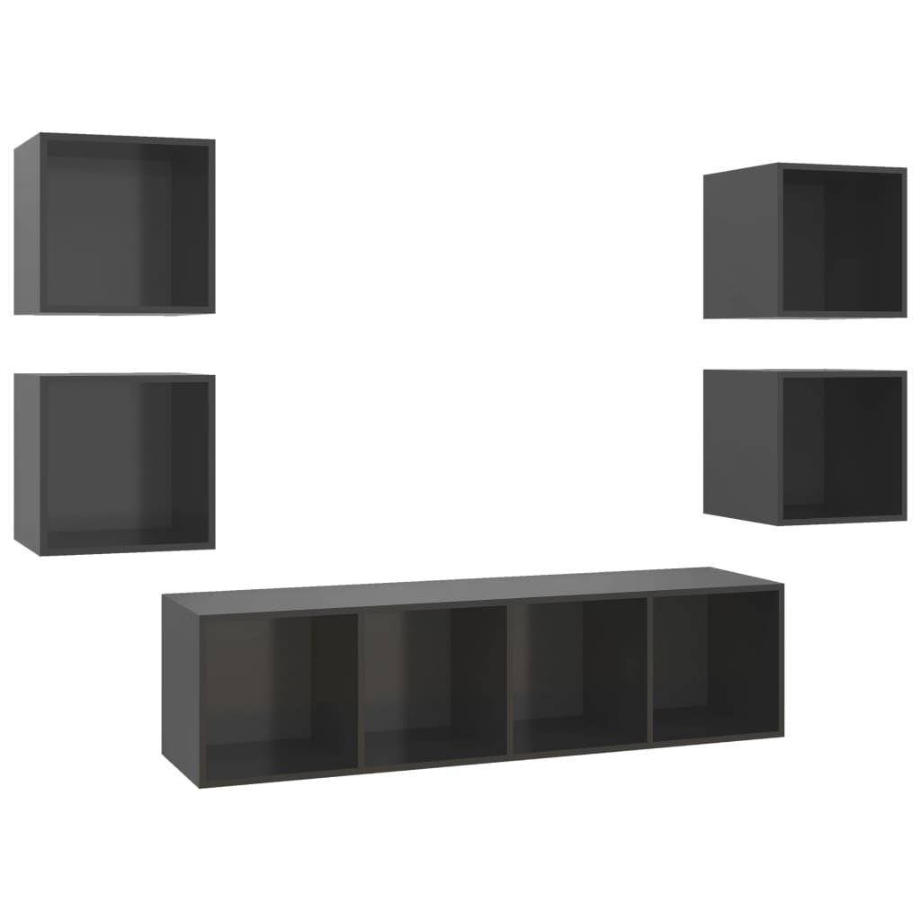 Ensemble de meubles TV 5 pièces, gris brillant, matériau à base de bois