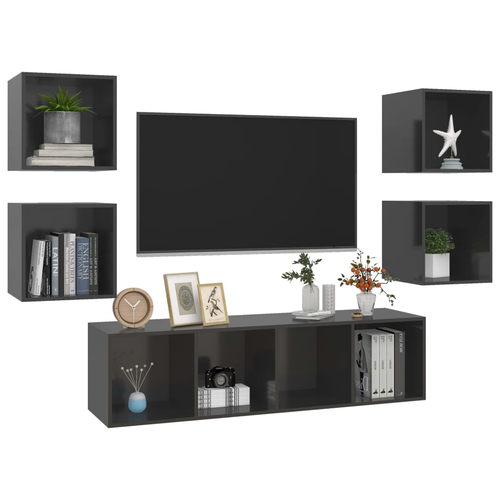 Ensemble de meubles TV 5 pièces, gris brillant, matériau à base de bois