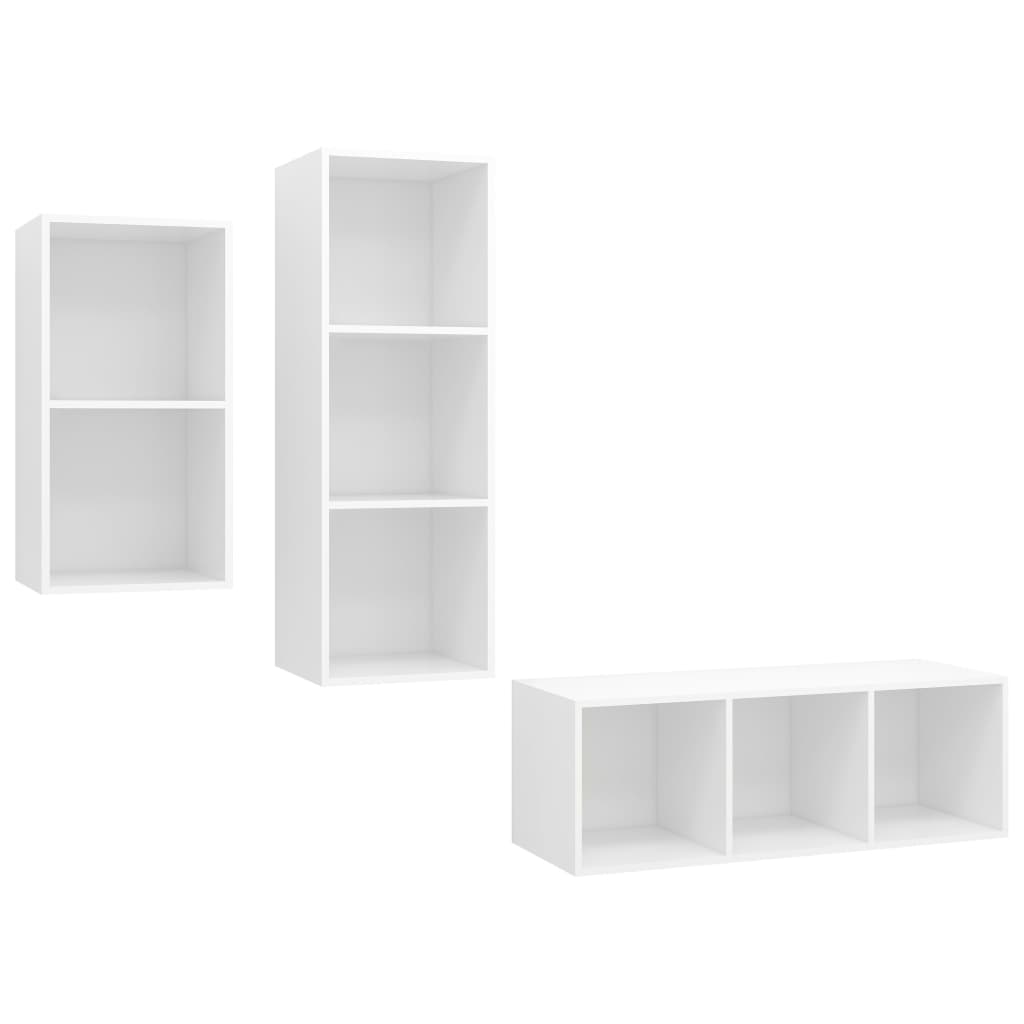 Ensemble de meubles TV 3 pièces en bois blanc