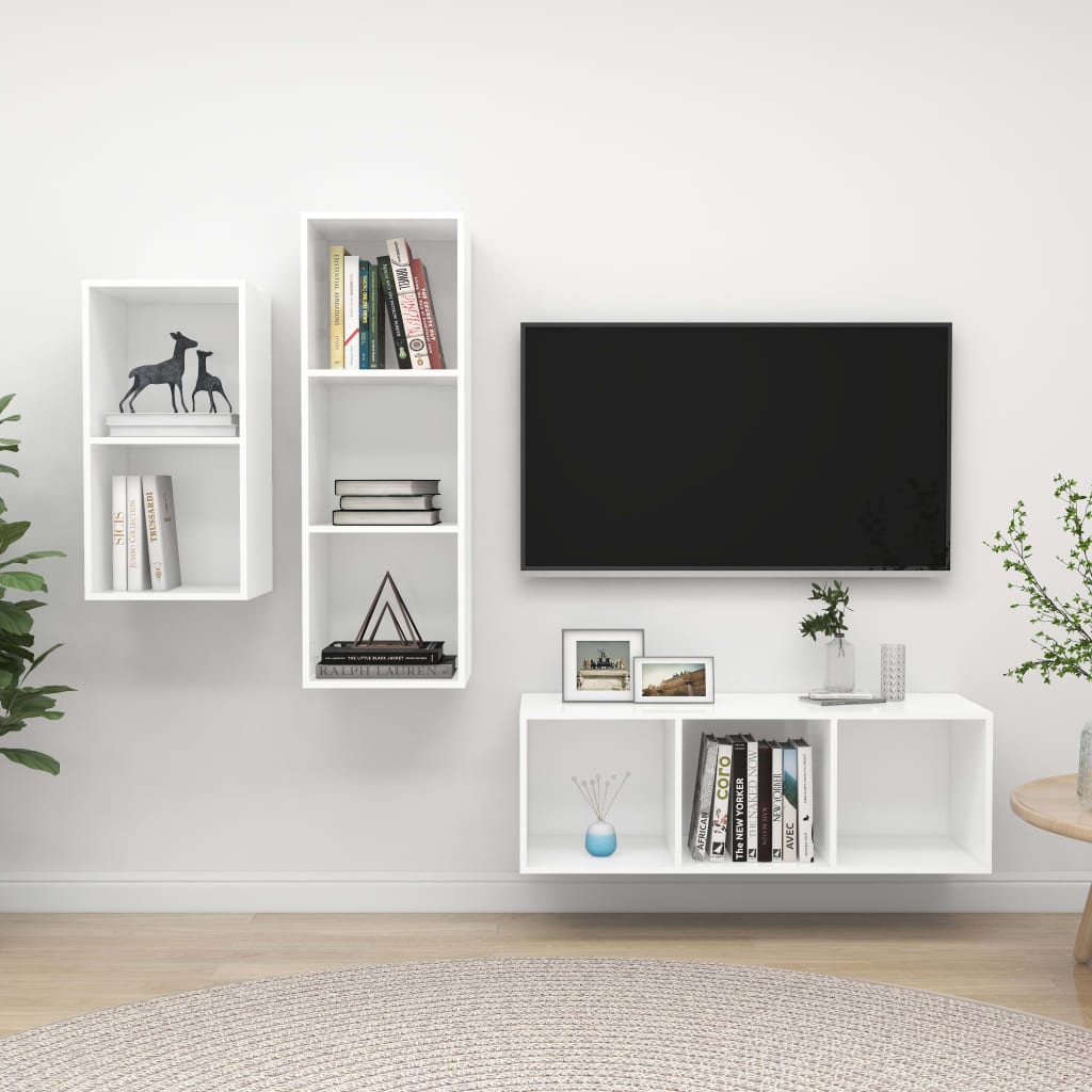 Ensemble de meubles TV 3 pièces en bois blanc