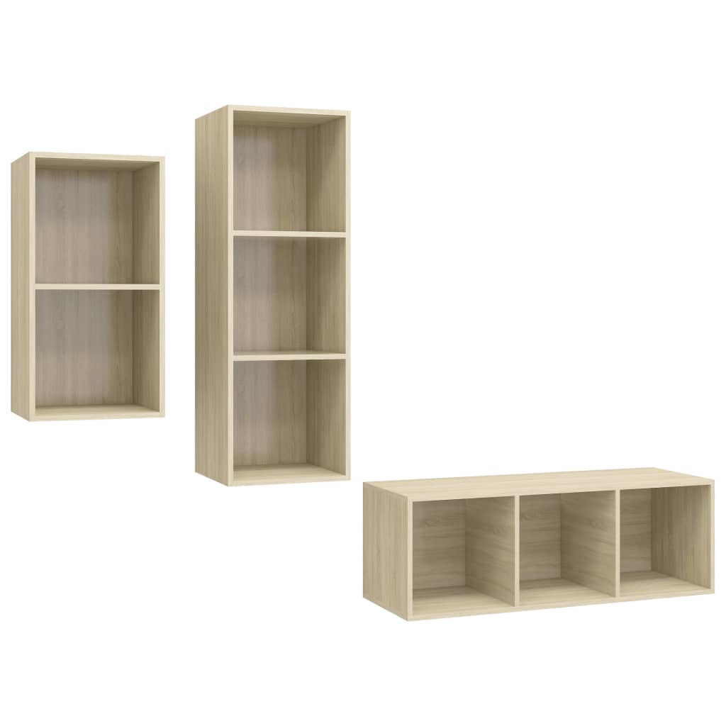 Ensemble de meubles TV 3 pièces en bois de chêne Sonoma