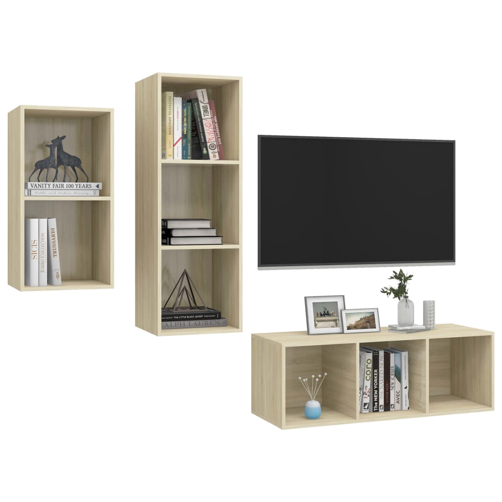 Ensemble de meubles TV 3 pièces en bois de chêne Sonoma