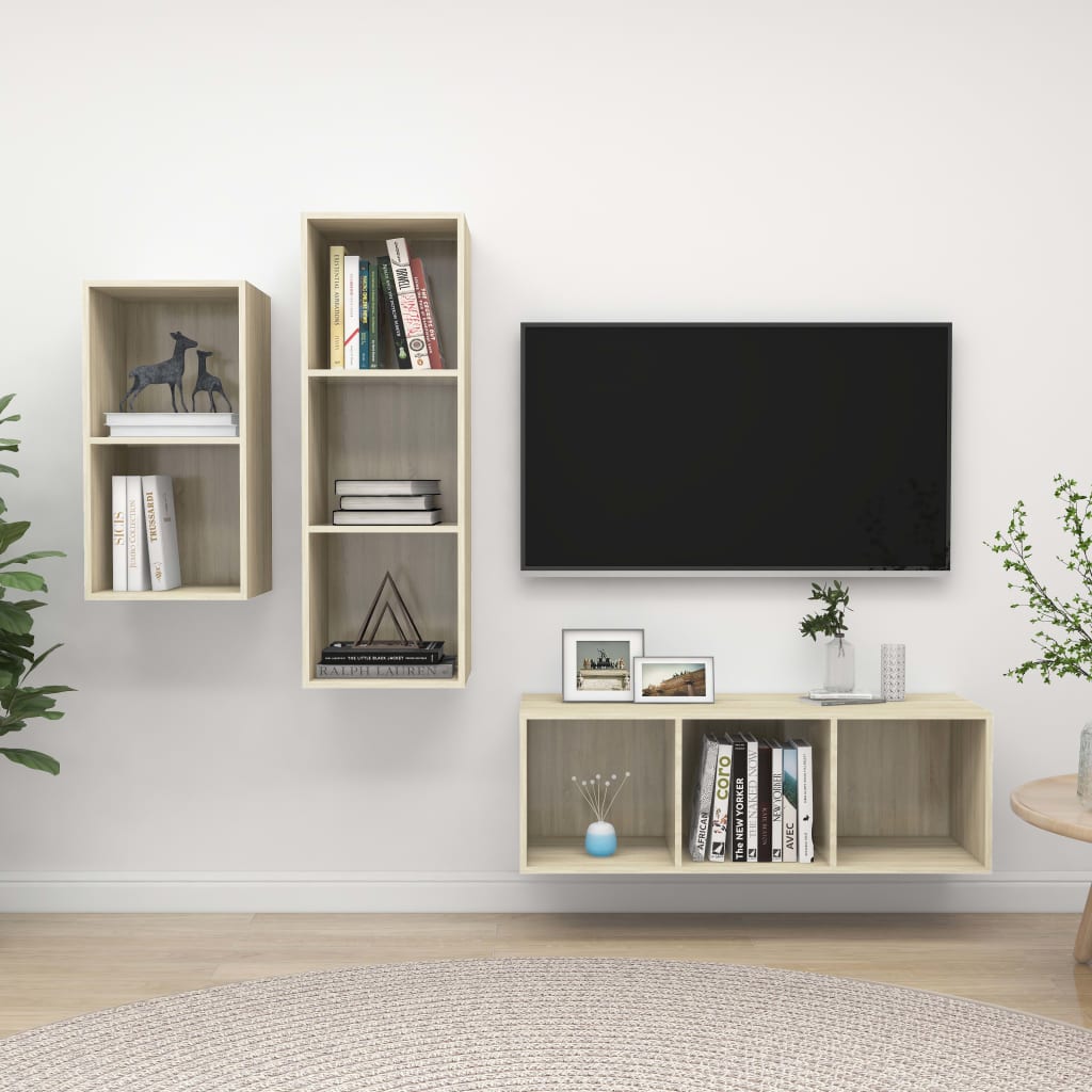 Ensemble de meubles TV 3 pièces en bois de chêne Sonoma