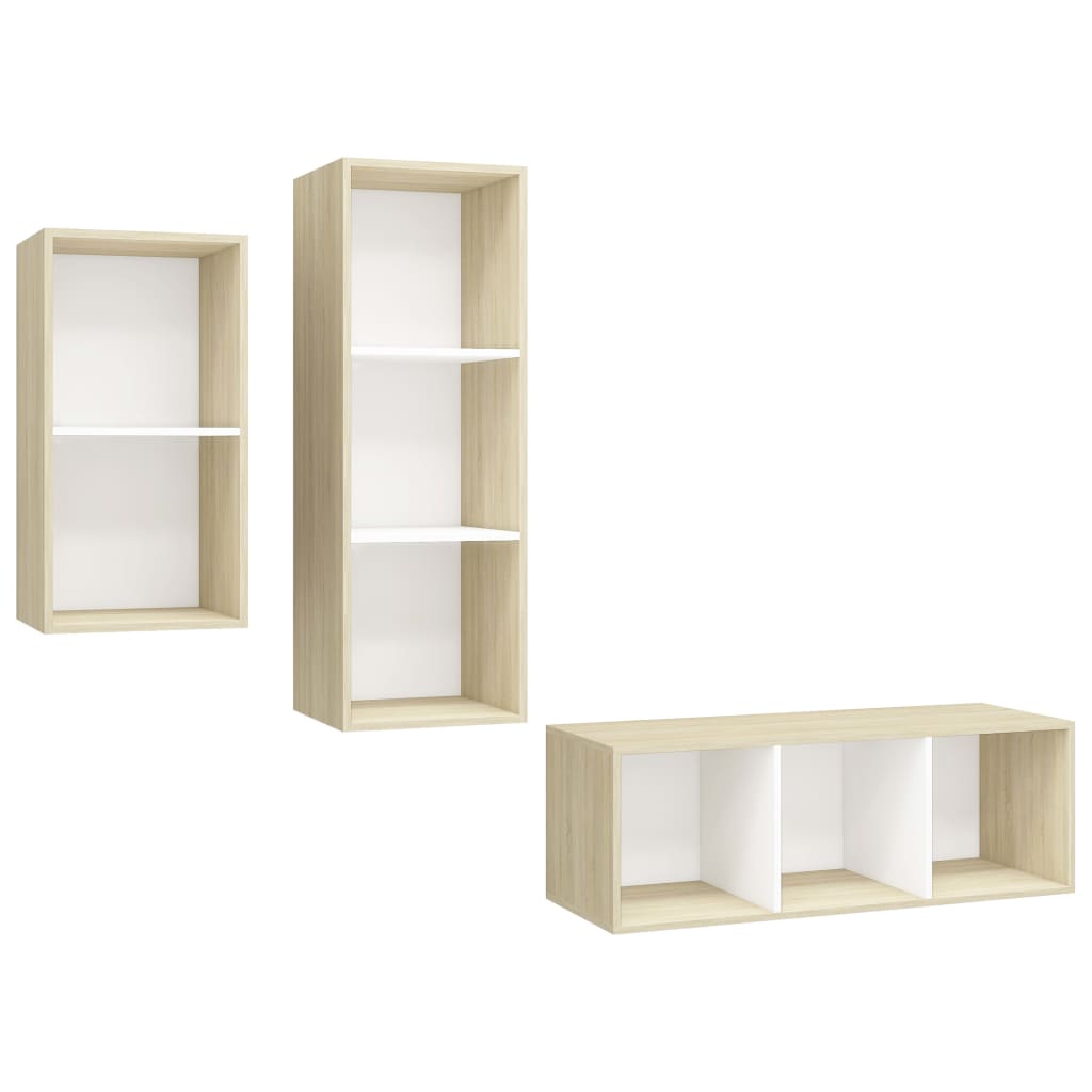 Ensemble de meubles TV 3 pièces en bois de chêne Sonoma blanc
