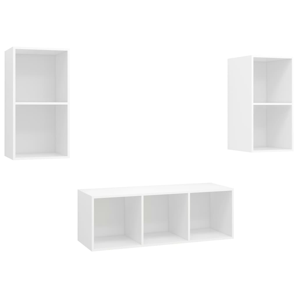Ensemble de meubles TV 3 pièces en bois blanc