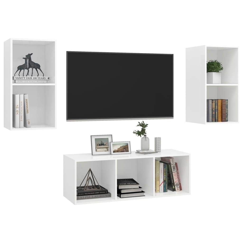 Ensemble de meubles TV 3 pièces en bois blanc