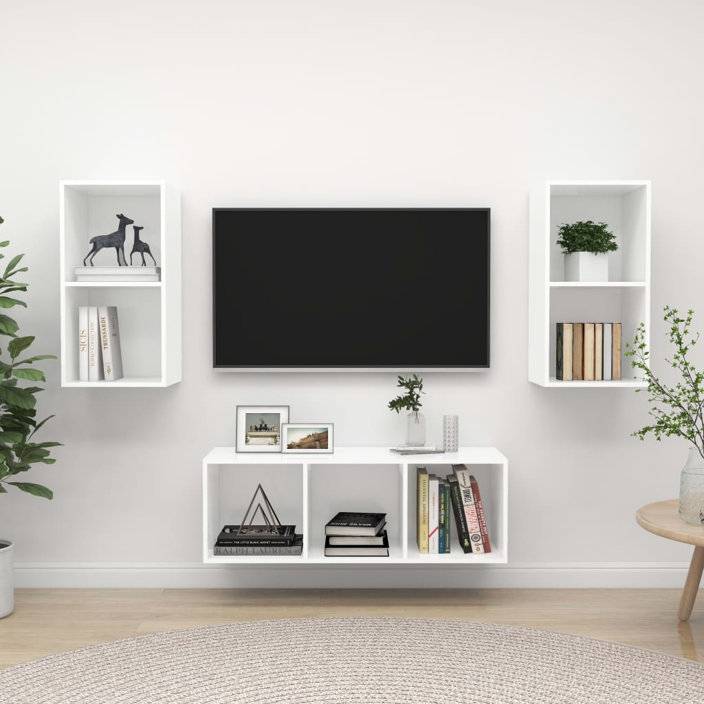 Ensemble de meubles TV 3 pièces en bois blanc