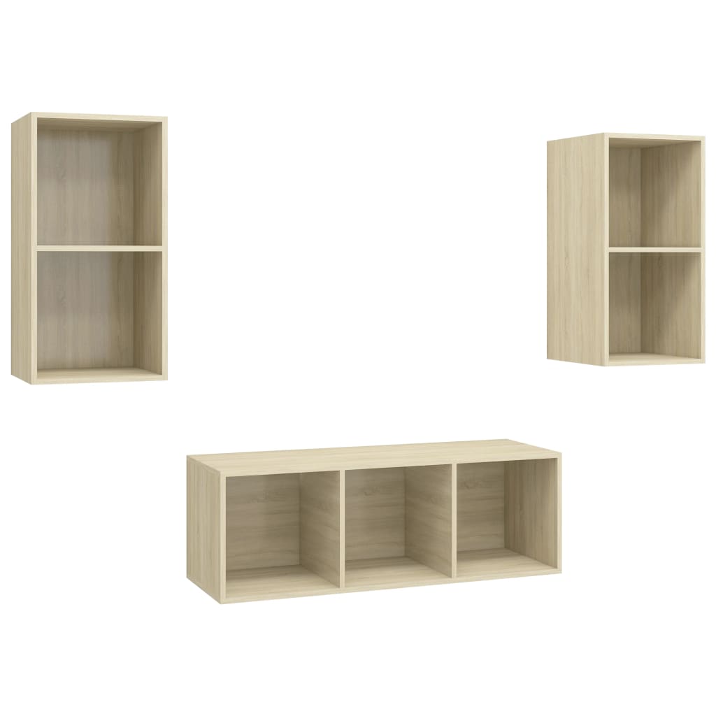 Ensemble de meubles TV 3 pièces en bois de chêne Sonoma