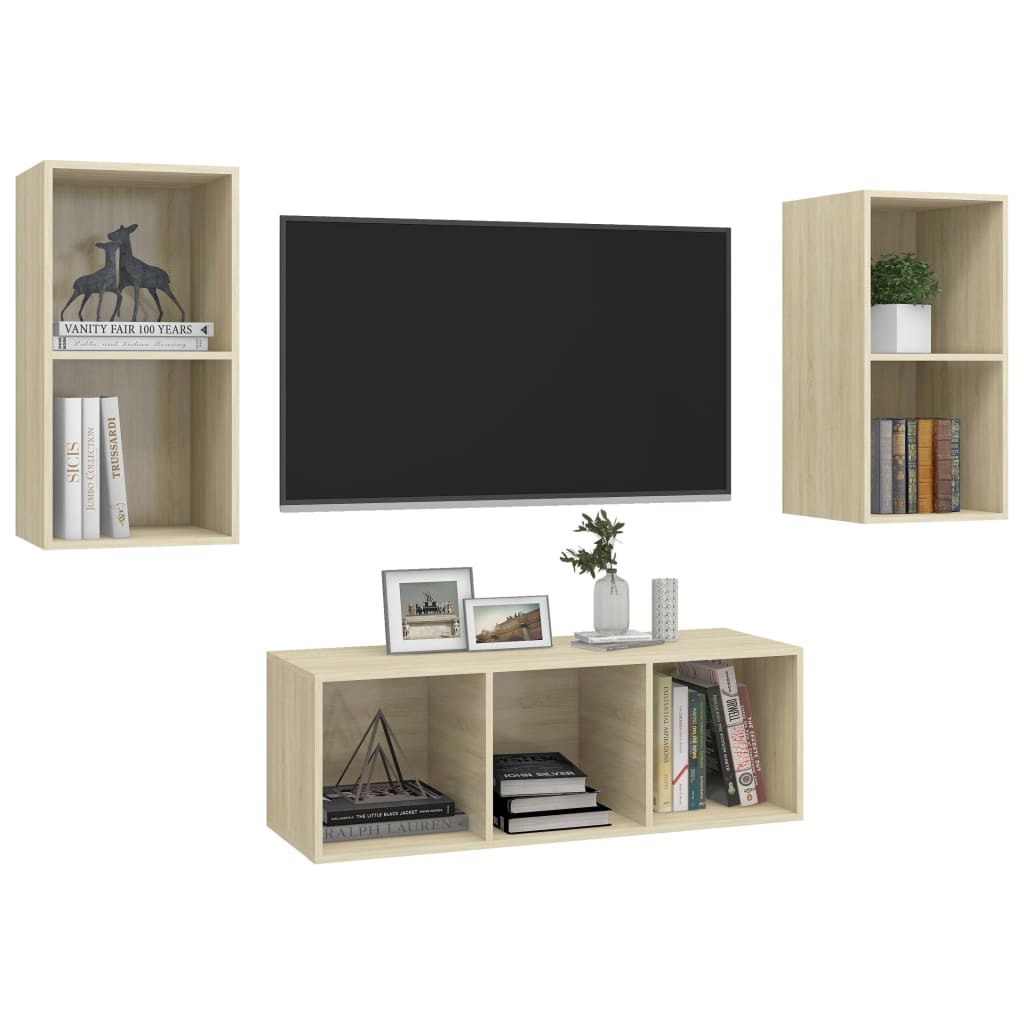 Ensemble de meubles TV 3 pièces en bois de chêne Sonoma