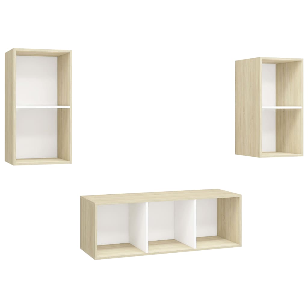 Ensemble de meubles TV 3 pièces en bois de chêne Sonoma blanc
