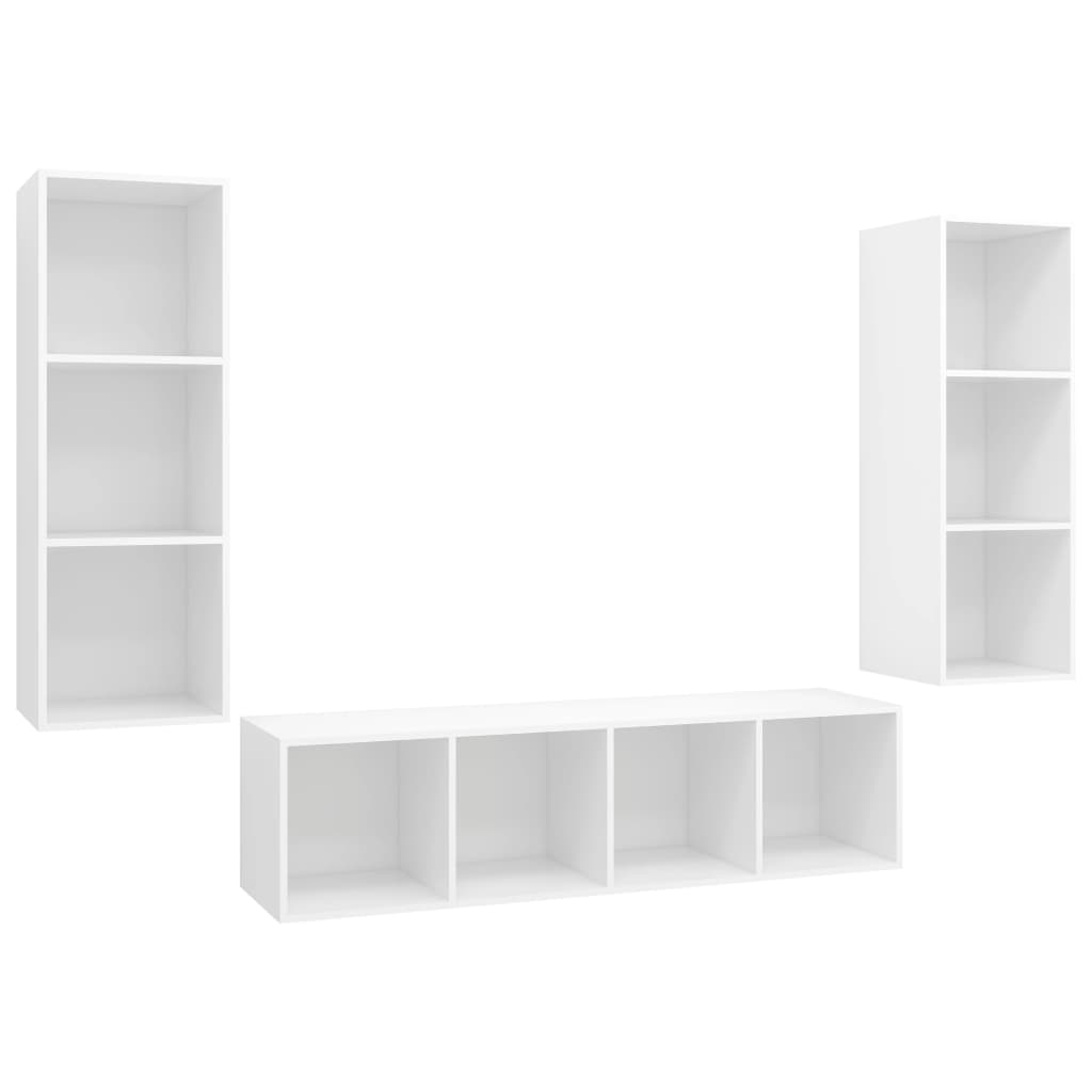 Ensemble de meubles TV 3 pièces en bois blanc